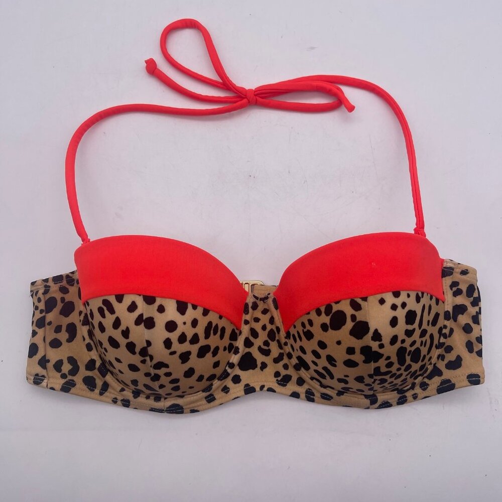 Y2K Victorias Secret 34B Unforgettable Demi Halter Bikini Top Leopard Orange X